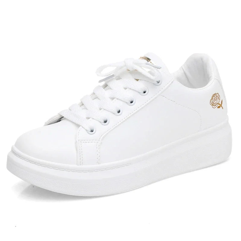 Women Casual Shoes New Spring Fashion Embroidered White Breathable Flower Lace-Up Sneakers White Tenis Feminino Flat Zapatillas