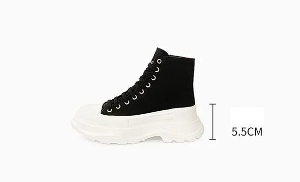 Genuine New Platform Sneakers For Women Autumn High Top Canvas White Shoes Casual Thick Bottom Vulcanized Shoes