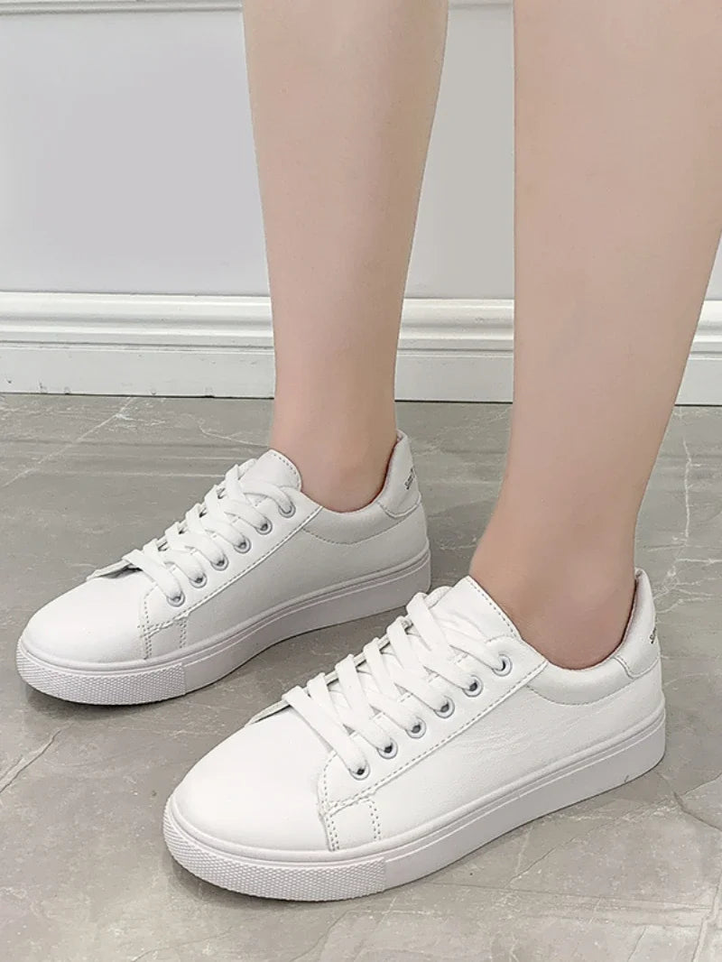 Women Sneakers 2024 Fashion Breathble Vulcanized Shoes Pu Leather Platform Shoes White Lace Up Casual Shoes Zapatos Mujer