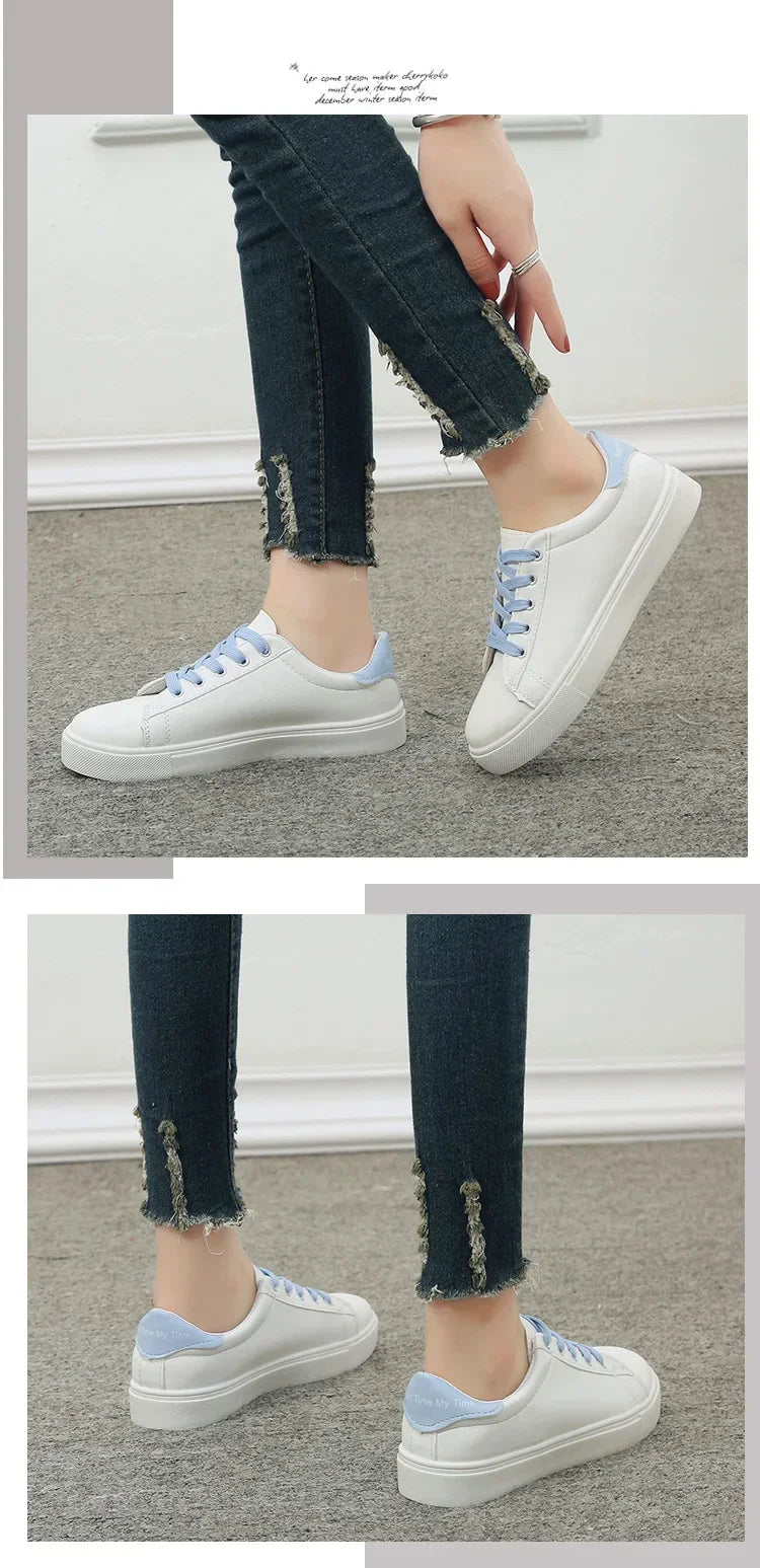 Women Sneakers 2024 Fashion Breathble Vulcanized Shoes Pu Leather Platform Shoes White Lace Up Casual Shoes Zapatos Mujer