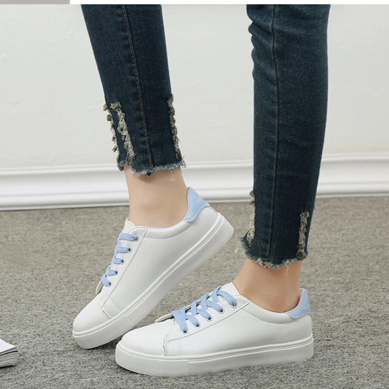 Women Sneakers 2024 Fashion Breathble Vulcanized Shoes Pu Leather Platform Shoes White Lace Up Casual Shoes Zapatos Mujer
