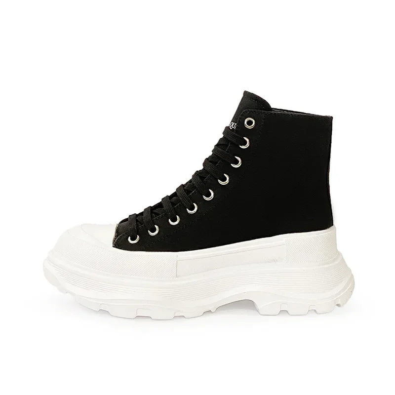 Genuine New Platform Sneakers For Women Autumn High Top Canvas White Shoes Casual Thick Bottom Vulcanized Shoes