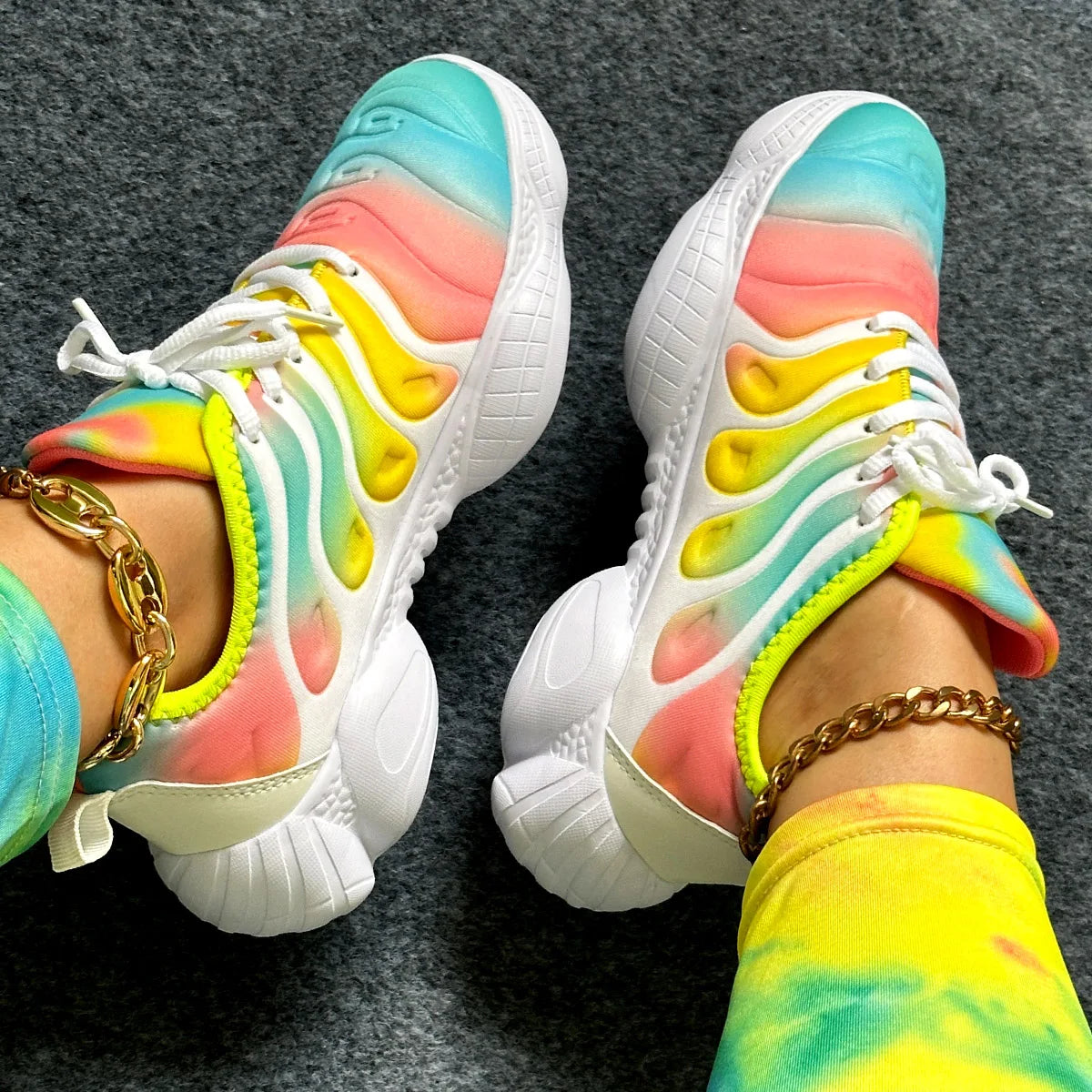 Women Sneakers 2024 Fashion Rainbow Color Platform Shoes Casual Walking Shoes Comforable Outdoor Ladies Vulcanized Shoes
