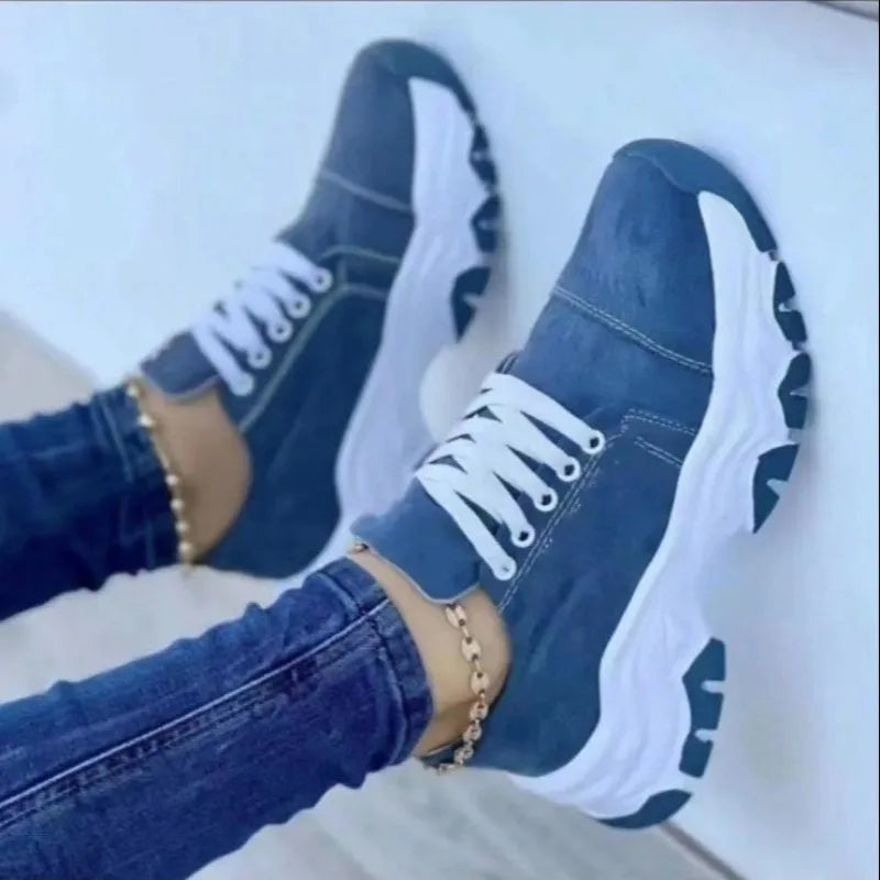 2024 New Women Sneakers Fashion Platform Lace Up Casual Sports Shoes Comfortable Running Ladies Vulcanized Shoes Female Footwear