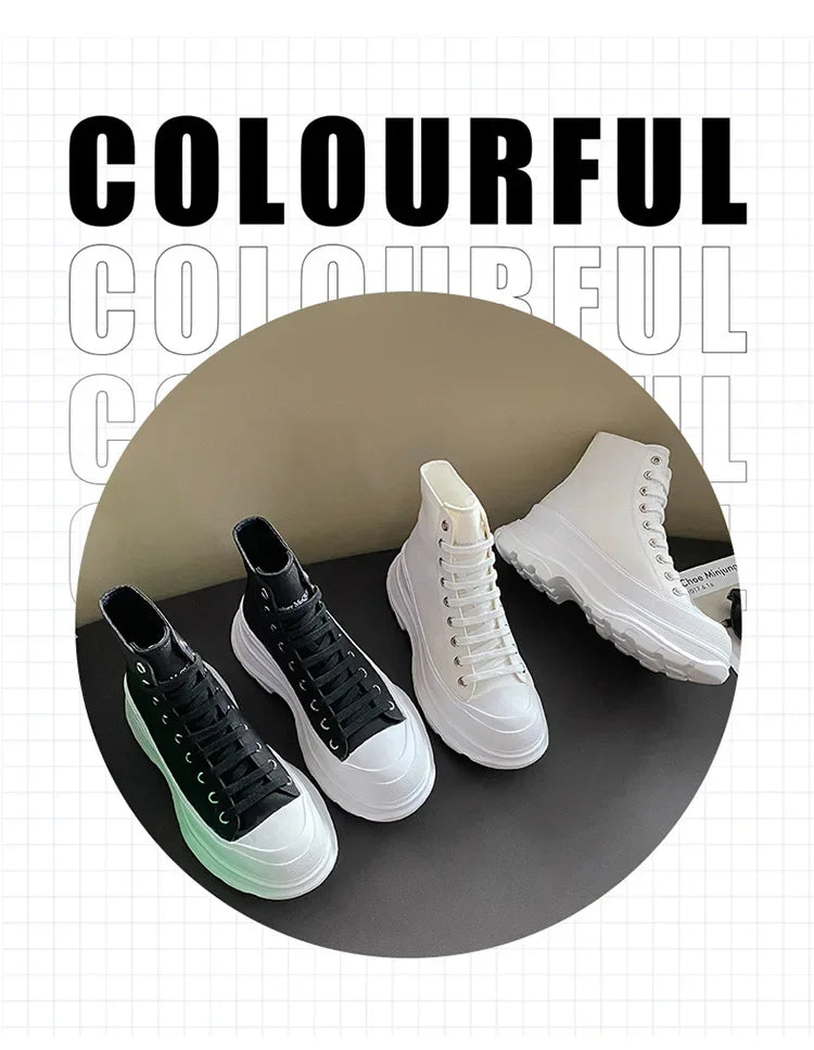 Genuine New Platform Sneakers For Women Autumn High Top Canvas White Shoes Casual Thick Bottom Vulcanized Shoes