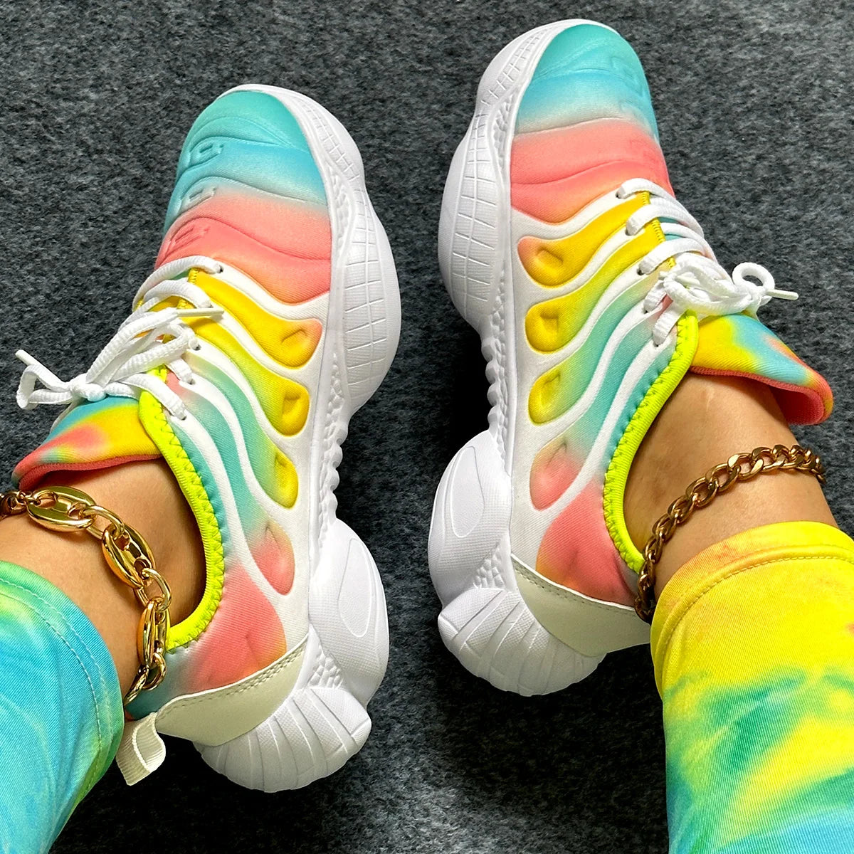 Women Sneakers 2024 Fashion Rainbow Color Platform Shoes Casual Walking Shoes Comforable Outdoor Ladies Vulcanized Shoes