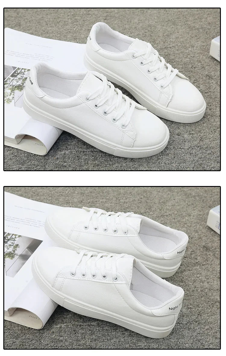Women Sneakers 2024 Fashion Breathble Vulcanized Shoes Pu Leather Platform Shoes White Lace Up Casual Shoes Zapatos Mujer