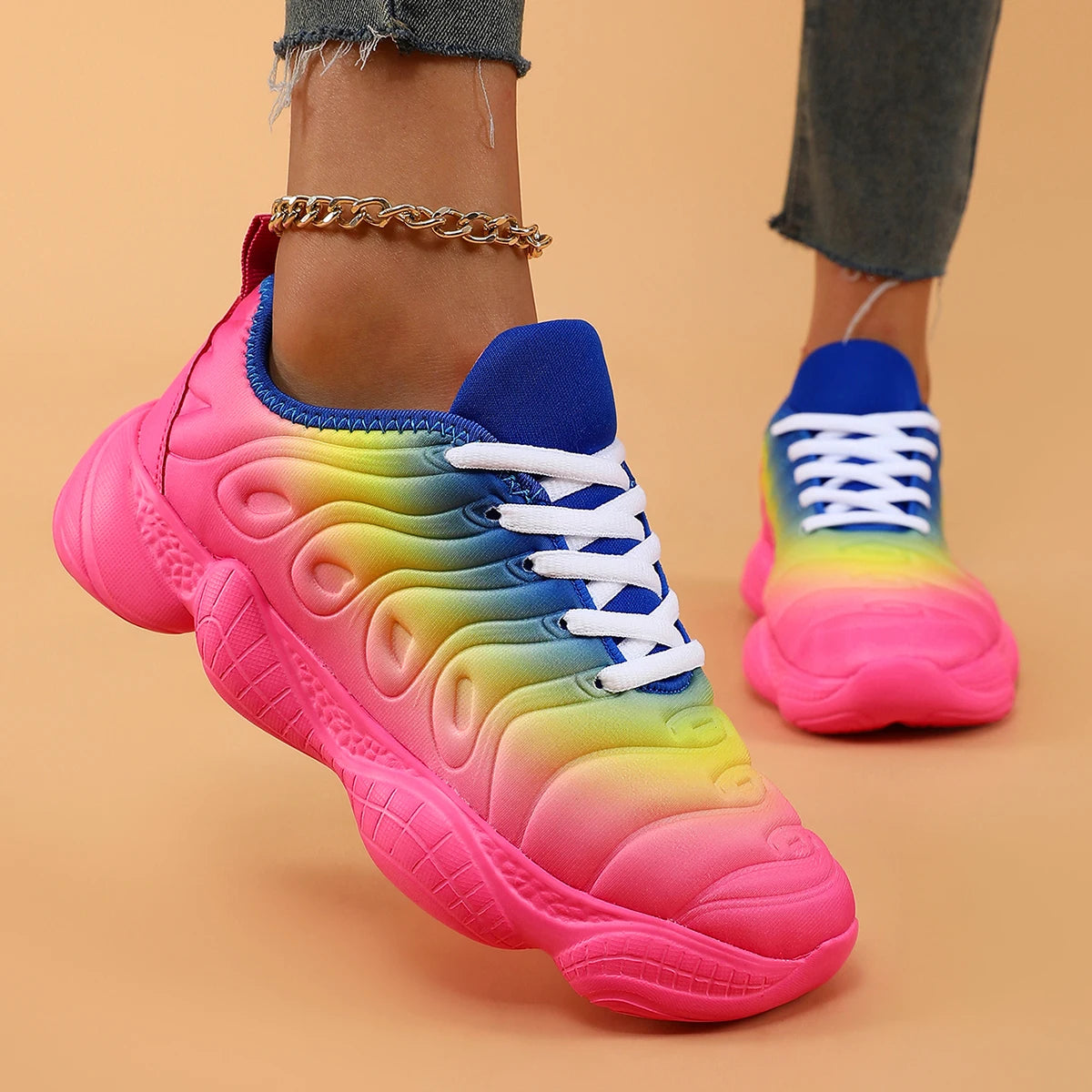 Women Sneakers 2024 Fashion Rainbow Color Platform Shoes Casual Walking Shoes Comforable Outdoor Ladies Vulcanized Shoes