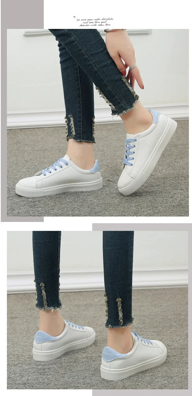 Women Sneakers 2024 Fashion Breathble Vulcanized Shoes Pu Leather Platform Shoes White Lace Up Casual Shoes Zapatos Mujer