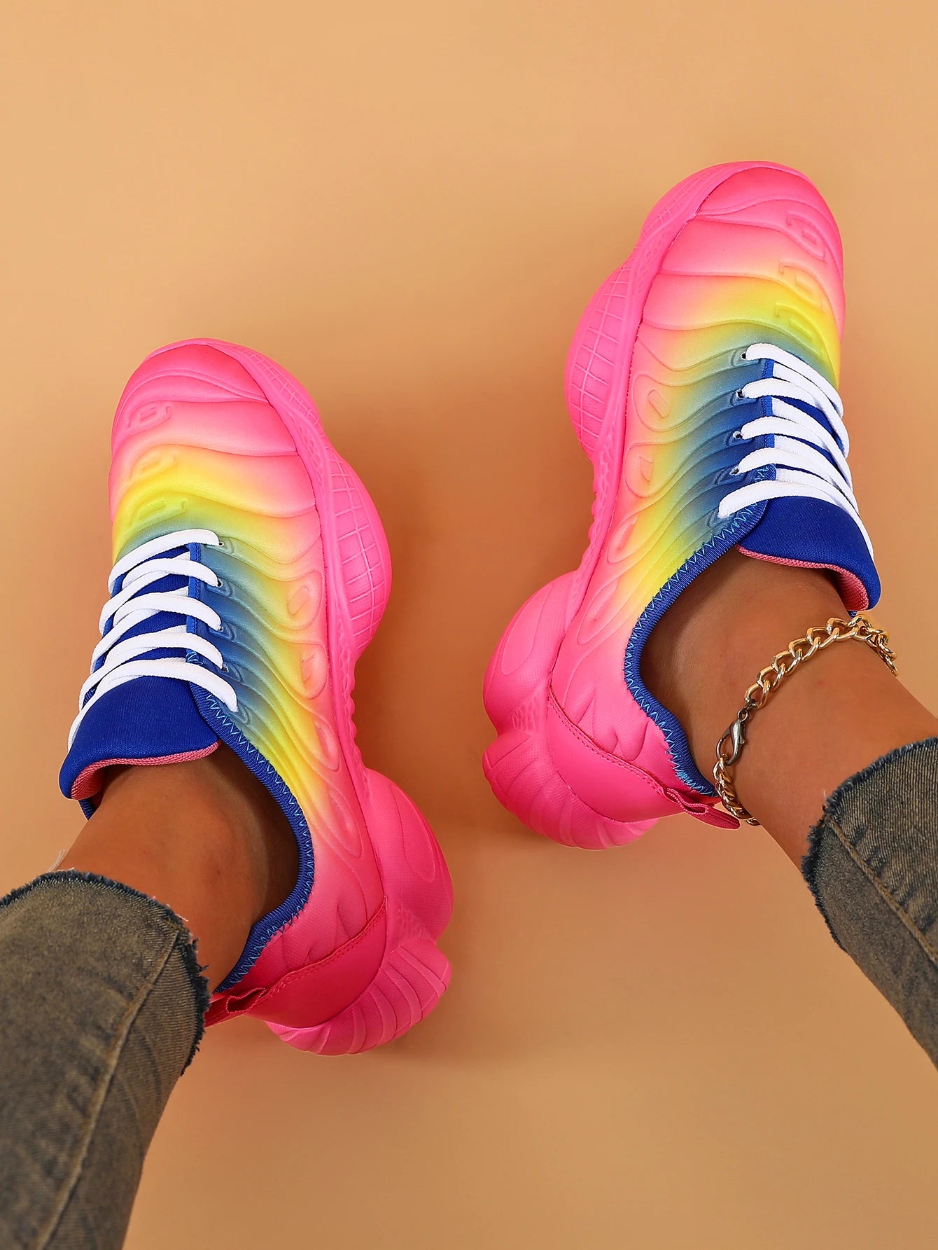 Women Sneakers 2024 Fashion Rainbow Color Platform Shoes Casual Walking Shoes Comforable Outdoor Ladies Vulcanized Shoes