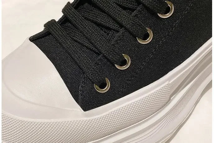 Genuine New Platform Sneakers For Women Autumn High Top Canvas White Shoes Casual Thick Bottom Vulcanized Shoes