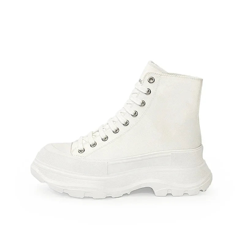 Genuine New Platform Sneakers For Women Autumn High Top Canvas White Shoes Casual Thick Bottom Vulcanized Shoes