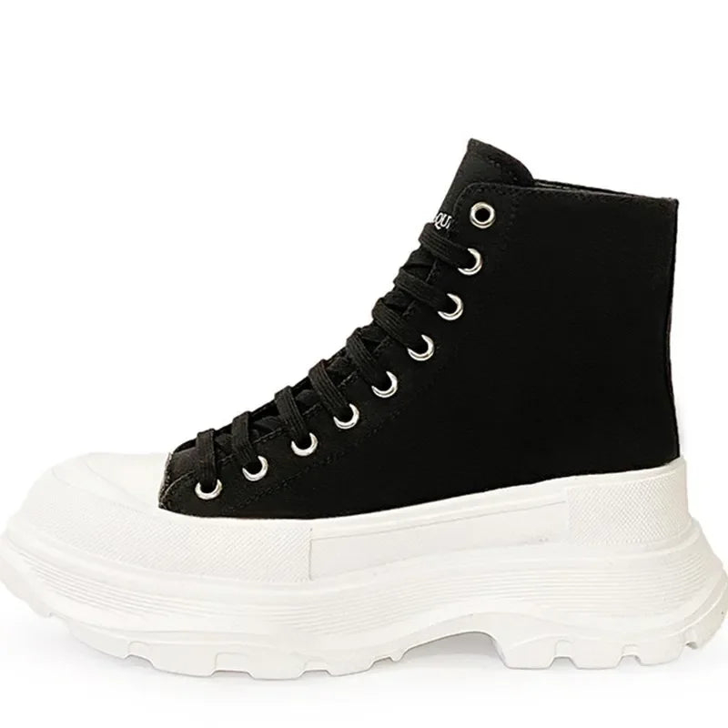 Genuine New Platform Sneakers For Women Autumn High Top Canvas White Shoes Casual Thick Bottom Vulcanized Shoes