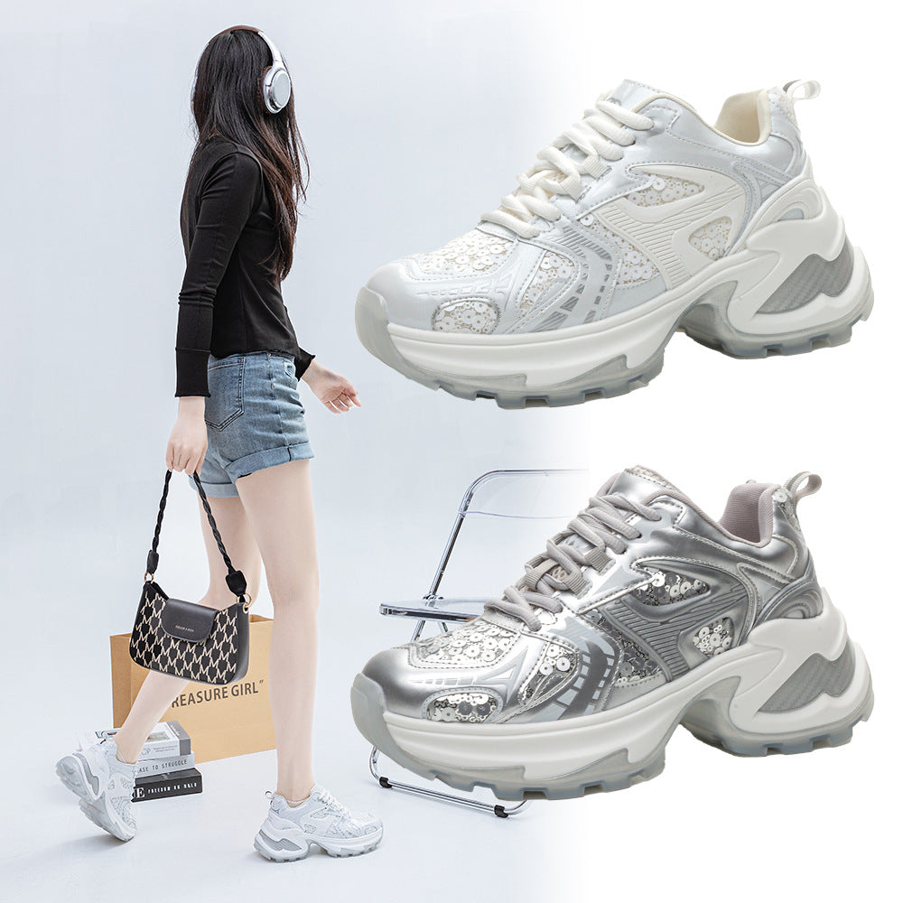 Lace Up Sequined Detail Platform Sneakers