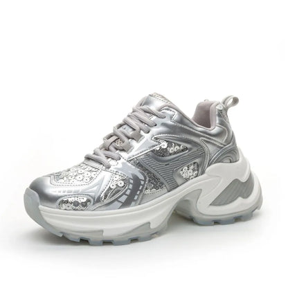 Lace Up Sequined Detail Platform Sneakers