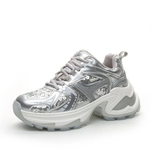 Lace Up Sequined Detail Platform Sneakers