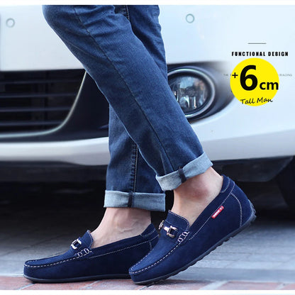 Loafers Man Elevator Height Increase Shoes for Men Insole 6cm Drive Lift Suede Leather Business British Fashion