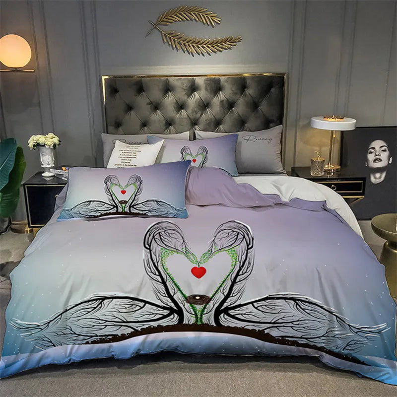 3D Love Heart Duvet Cover Microfiber Luxury Romantic Theme Bedding Set King Queen For Couple Valentine's Day Gifts Bedroom Decor