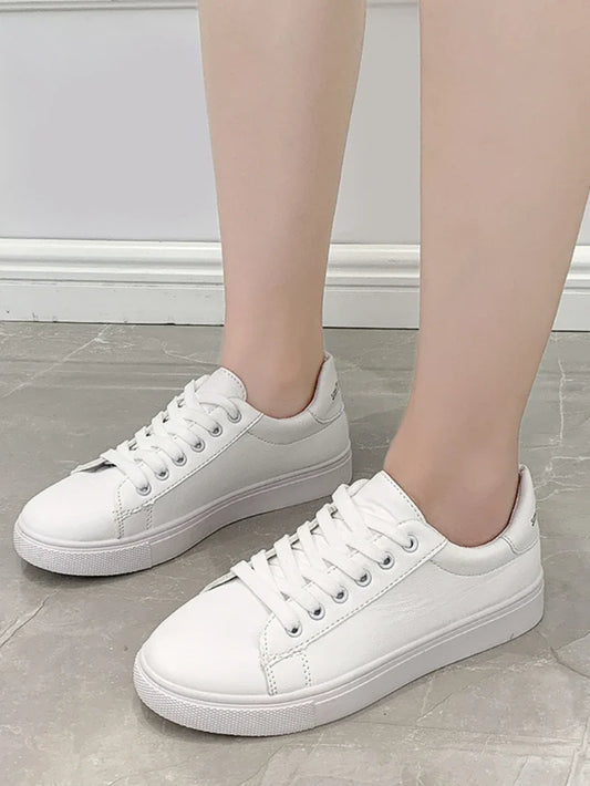 Women Sneakers 2024 Fashion Breathble Vulcanized Shoes Pu Leather Platform Shoes White Lace Up Casual Shoes Zapatos Mujer
