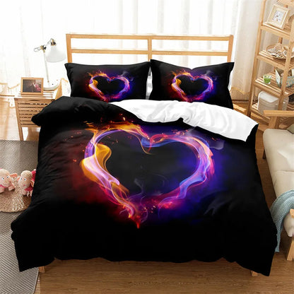 3D Love Heart Duvet Cover Microfiber Luxury Romantic Theme Bedding Set King Queen For Couple Valentine's Day Gifts Bedroom Decor