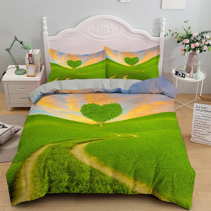 3D Love Heart Duvet Cover Microfiber Luxury Romantic Theme Bedding Set King Queen For Couple Valentine's Day Gifts Bedroom Decor