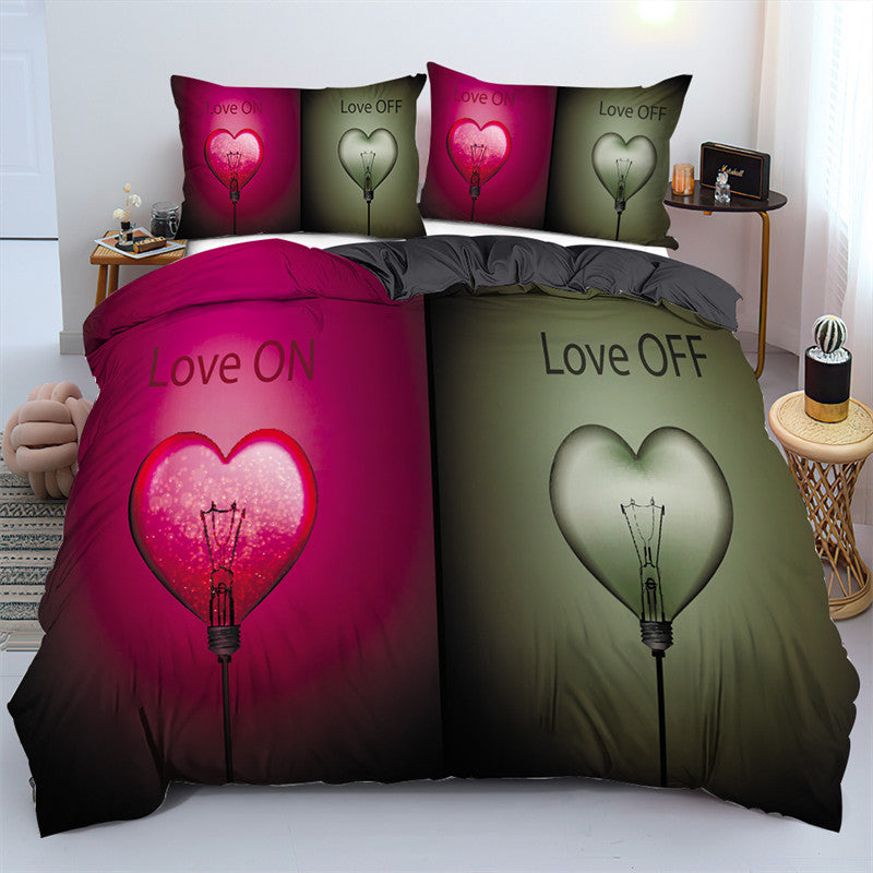 3D Love Heart Duvet Cover Microfiber Luxury Romantic Theme Bedding Set King Queen For Couple Valentine's Day Gifts Bedroom Decor