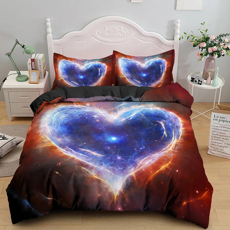 3D Love Heart Duvet Cover Microfiber Luxury Romantic Theme Bedding Set King Queen For Couple Valentine's Day Gifts Bedroom Decor