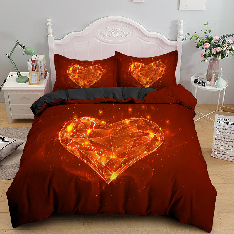 3D Love Heart Duvet Cover Microfiber Luxury Romantic Theme Bedding Set King Queen For Couple Valentine's Day Gifts Bedroom Decor