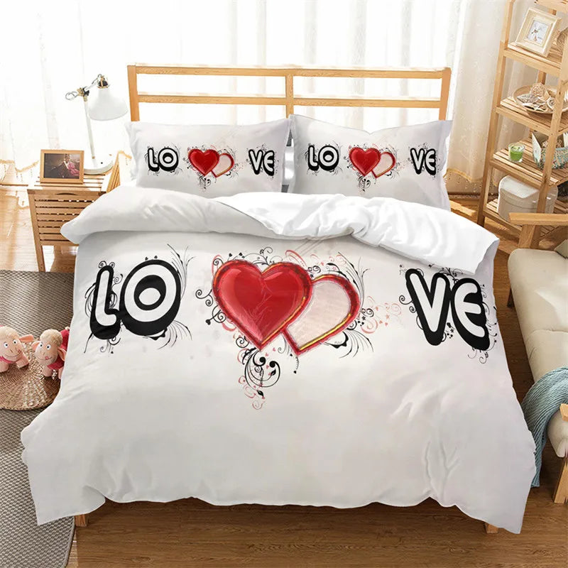 3D Love Heart Duvet Cover Microfiber Luxury Romantic Theme Bedding Set King Queen For Couple Valentine's Day Gifts Bedroom Decor