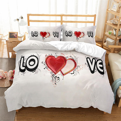 3D Love Heart Duvet Cover Microfiber Luxury Romantic Theme Bedding Set King Queen For Couple Valentine's Day Gifts Bedroom Decor