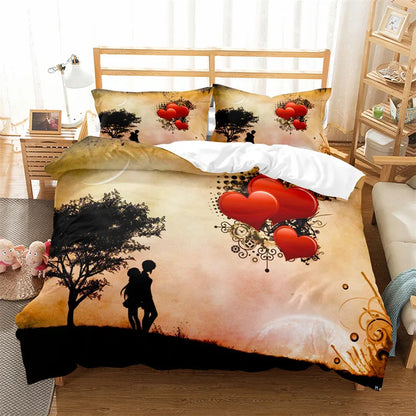 3D Love Heart Duvet Cover Microfiber Luxury Romantic Theme Bedding Set King Queen For Couple Valentine's Day Gifts Bedroom Decor