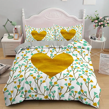 3D Love Heart Duvet Cover Microfiber Luxury Romantic Theme Bedding Set King Queen For Couple Valentine's Day Gifts Bedroom Decor