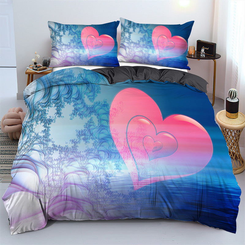 3D Love Heart Duvet Cover Microfiber Luxury Romantic Theme Bedding Set King Queen For Couple Valentine's Day Gifts Bedroom Decor