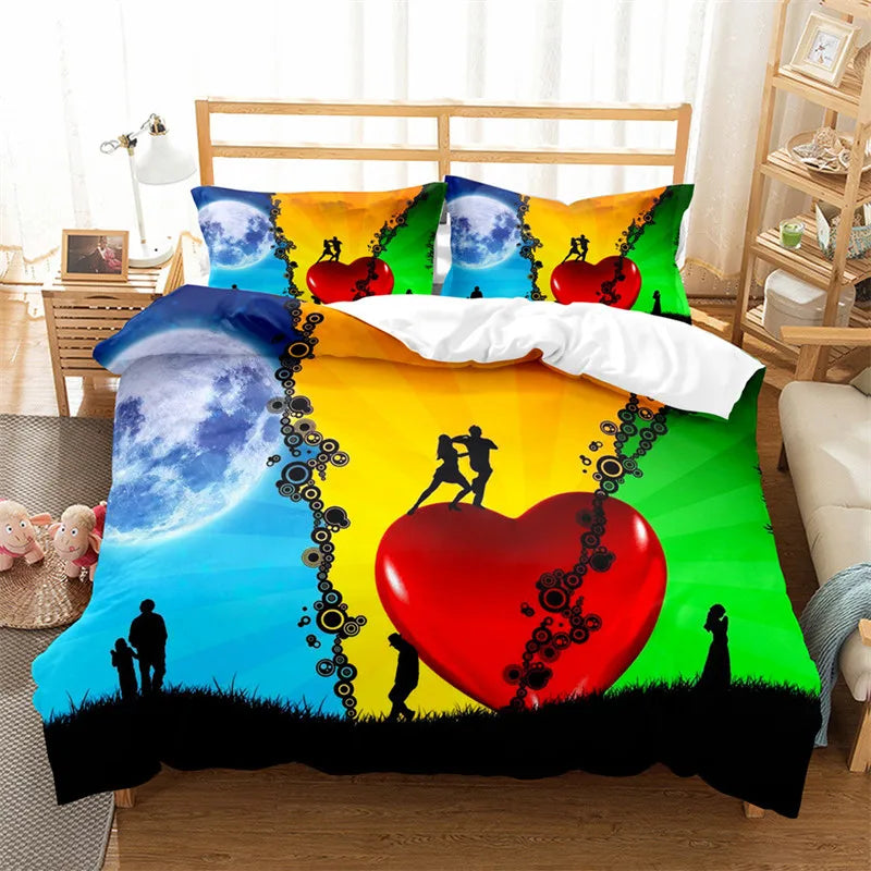 3D Love Heart Duvet Cover Microfiber Luxury Romantic Theme Bedding Set King Queen For Couple Valentine's Day Gifts Bedroom Decor