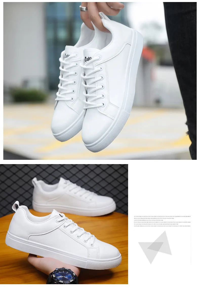 Concise Solid White Leather Sneakers Boys Casual Sport Shoes For Men Trendy Skateboard Shoes Platform Sneakers Plus Size 47 48