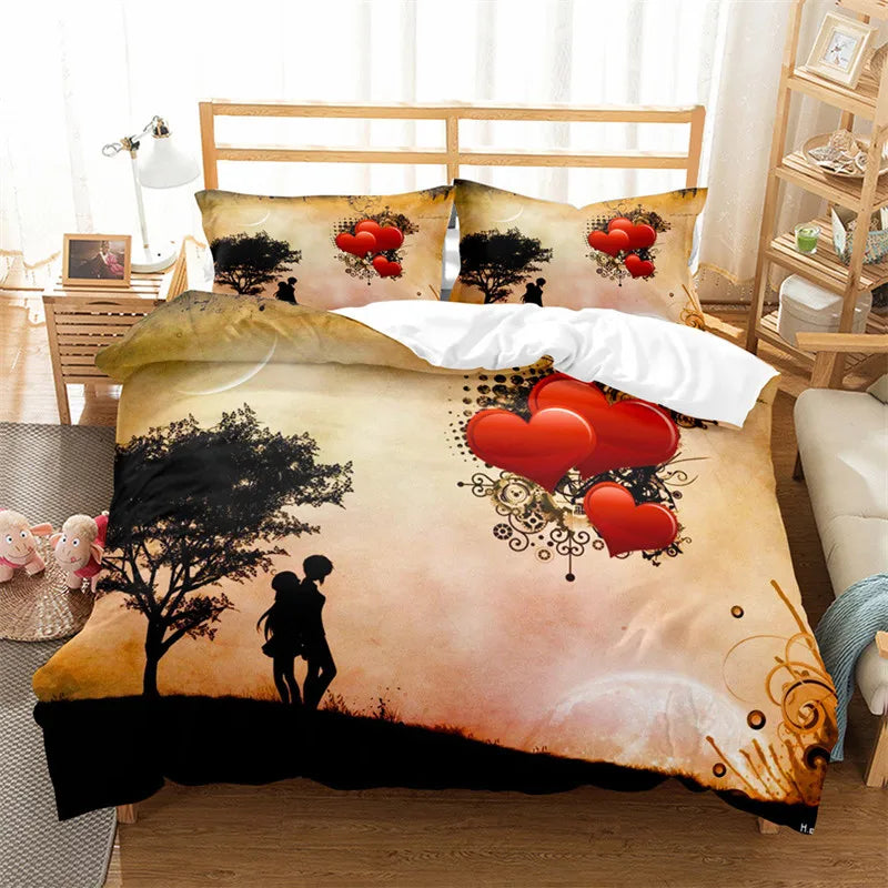 3D Love Heart Duvet Cover Microfiber Luxury Romantic Theme Bedding Set King Queen For Couple Valentine's Day Gifts Bedroom Decor