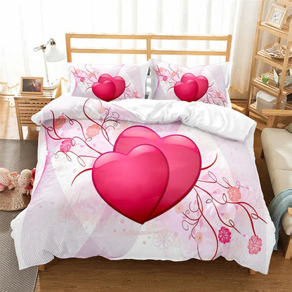 3D Love Heart Duvet Cover Microfiber Luxury Romantic Theme Bedding Set King Queen For Couple Valentine's Day Gifts Bedroom Decor