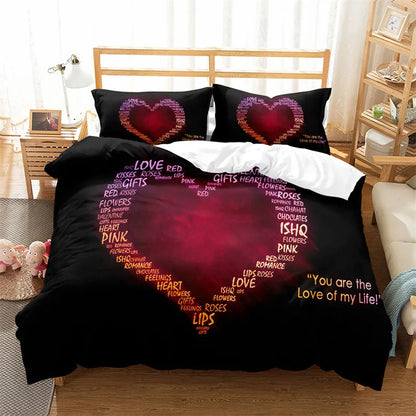 3D Love Heart Duvet Cover Microfiber Luxury Romantic Theme Bedding Set King Queen For Couple Valentine's Day Gifts Bedroom Decor