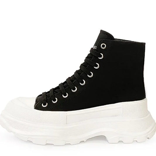 Genuine New Platform Sneakers For Women Autumn High Top Canvas White Shoes Casual Thick Bottom Vulcanized Shoes
